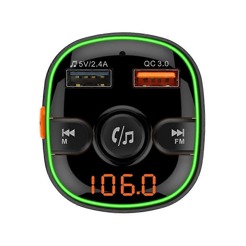 Bluetooth Fm Transmitter For Car, Qc3.0 Wireless Radio Bluetooth Adapter Music Player Charger Car Kit With Hands Free, 7-colors Led Backlit, 2 Usb Por