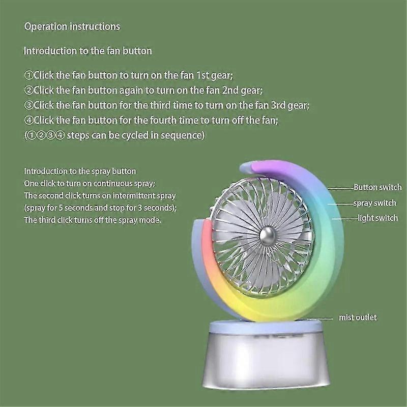 מאוורר LED מופעל על ידי סוללה מאוורר לחות נייד עם מיכל 600 מ"ל 3 מהירויות מתכווננות מאוורר נטען USB A