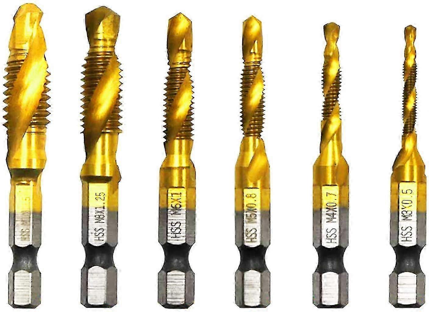 6 Pieces Drill Bit Hex Shank M3-M10 Thread Screw Tap