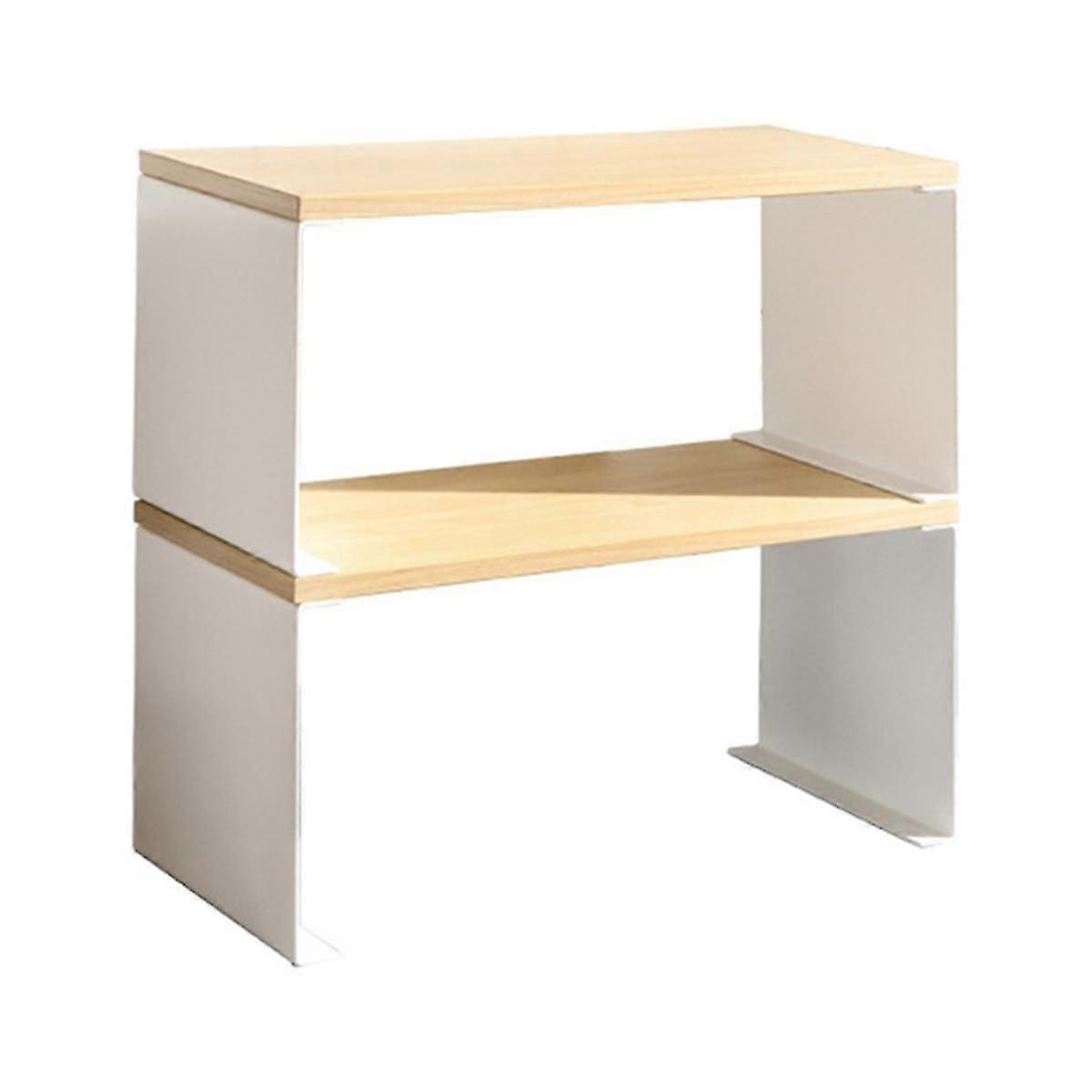 Wooden Desk Storage Rack Lattice Decoration Frame Wooden Floor-standing Double-deck Desktop Shelf