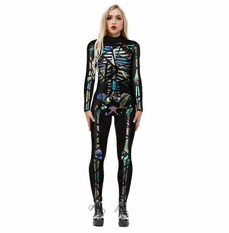 Womens Skeleton Halloween Costumes Cosplay Jumpsuit Bodysuit