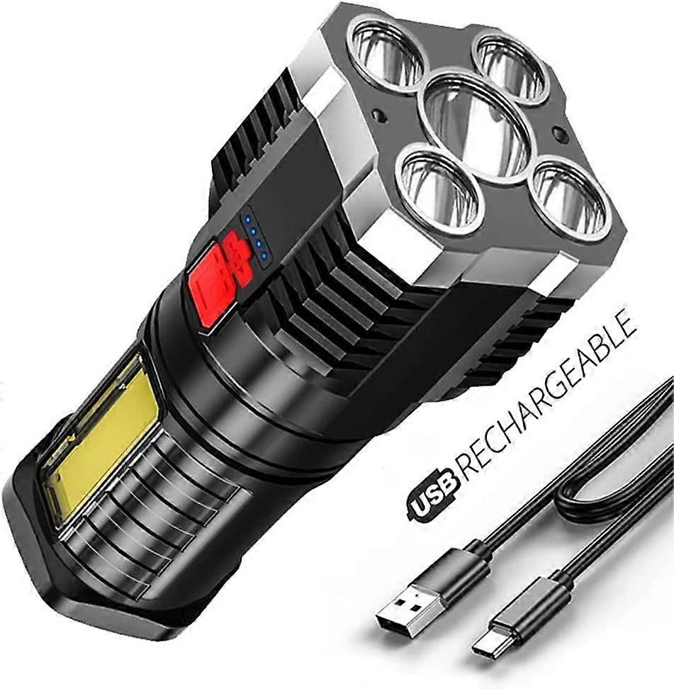 Torches Led Super Bright, Five-Nuclear Explosion LED Flashlight Strong Light Rechargeable, Portable Powerful Flashlight