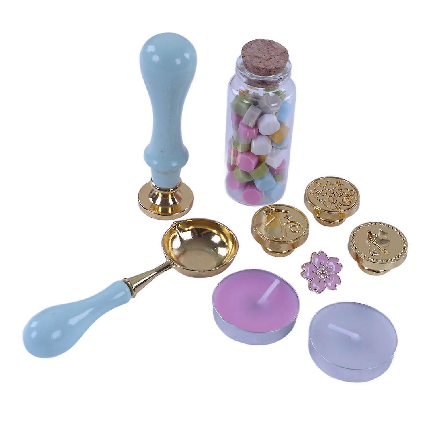 Wax Sealing Stamp Set Exquisite Fire Paint Wax Candles Brooch Replaceable Stamps Set for Envelope Ca