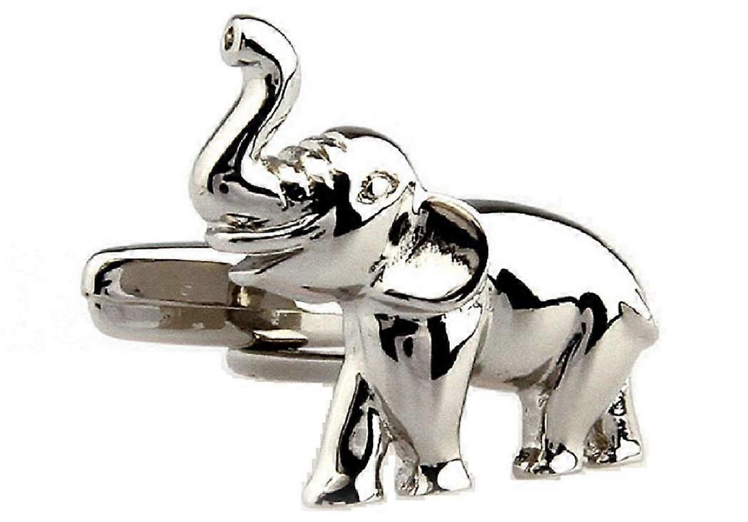 Elephant Cufflink Set with Gift Box and Polishing Cloth, Silver Tone, Classic Style for Men