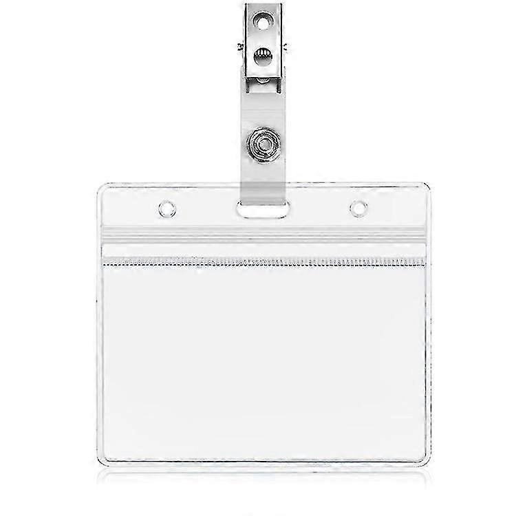 10 Pcs Plastic Badge Holders Name Tag Clear Badge Id Card Holders And Crocodile Style Metal Badge Clips With Waterproof-YuJia f54