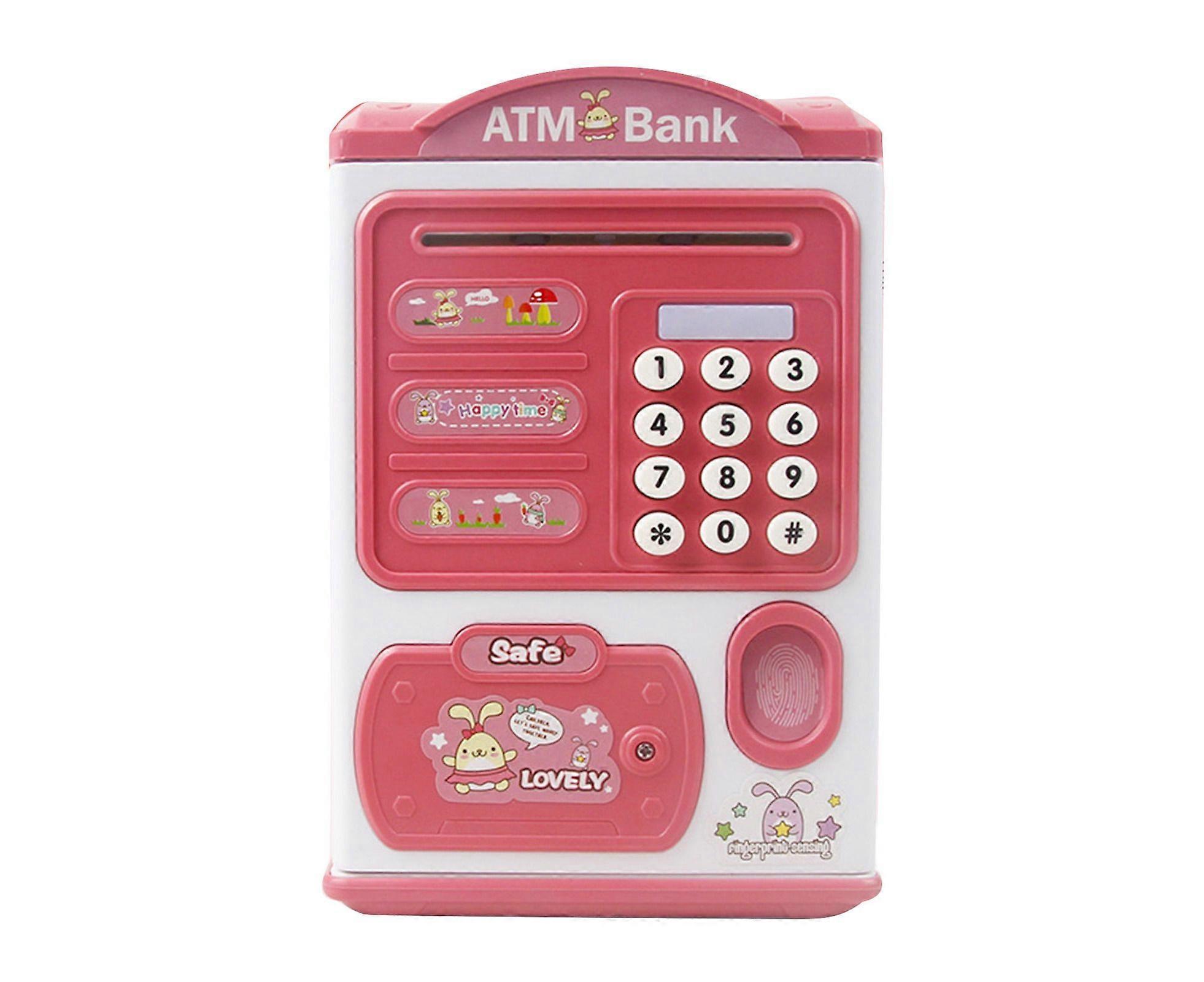 Simulation Password Fingerprint Automatic Roll-up ATM Electronic Piggy Bank-Pink