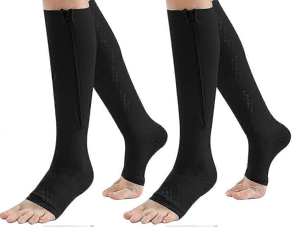 Zipper Compression Socks 2 Pair Zip Guard Skin Protection & Open Toe Compression