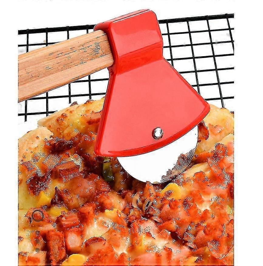 Axe Pizza Cutter With Bamboo Handle Sharp Rotating Blade