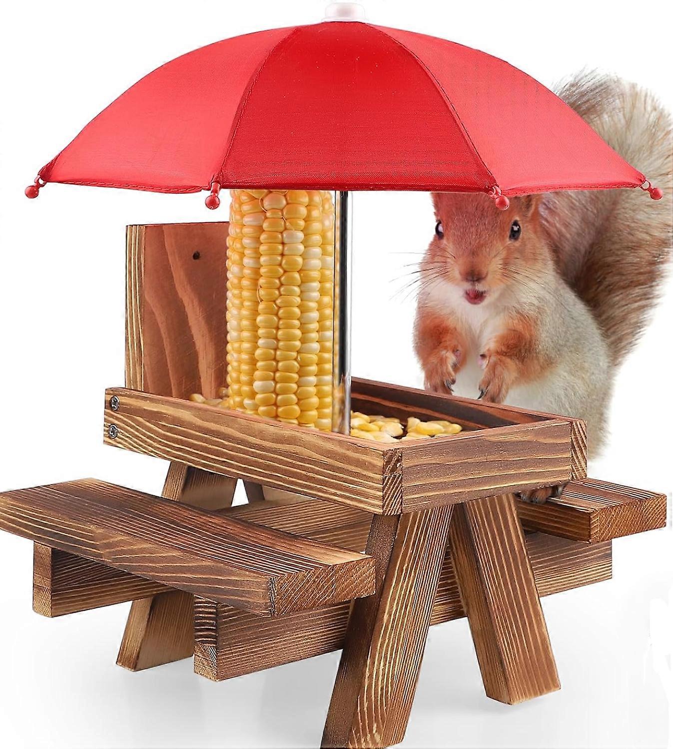 Outdoor Squirrel Feeder with Umbrella, Squirrel Feeding Table with Umbrella