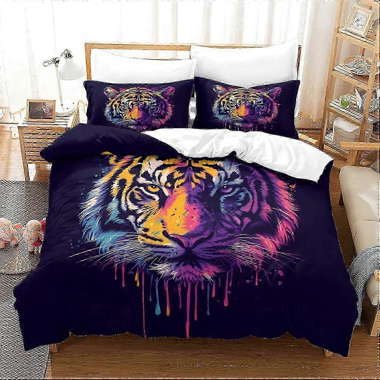 J1903 Lençóis Capa de Edredão de Tigre Conjunto 3 PCS Capa de Colcha de Qualidade de Hotel Colchas de Cama com Fronhas com Fecho de Zíper Respirável Elegante Comf