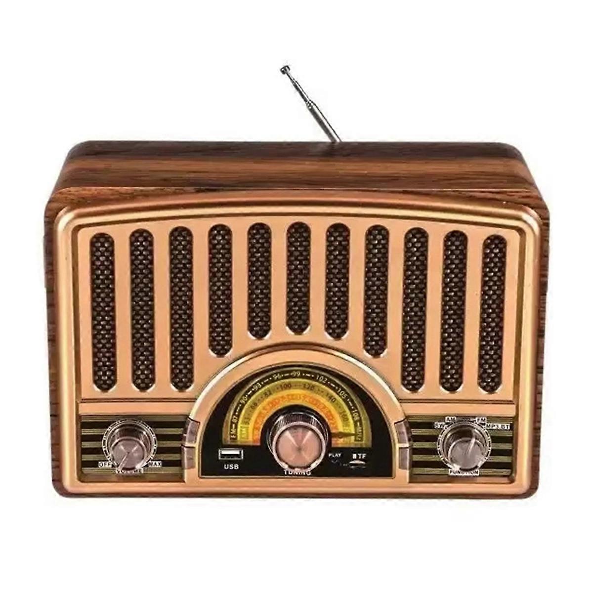 R-1928BT Multi-Band Radio with MP3 Bluetooth Speaker, Rechargeable Battery,Lamp for Home & Desktop Khaki Yellow EU Plug