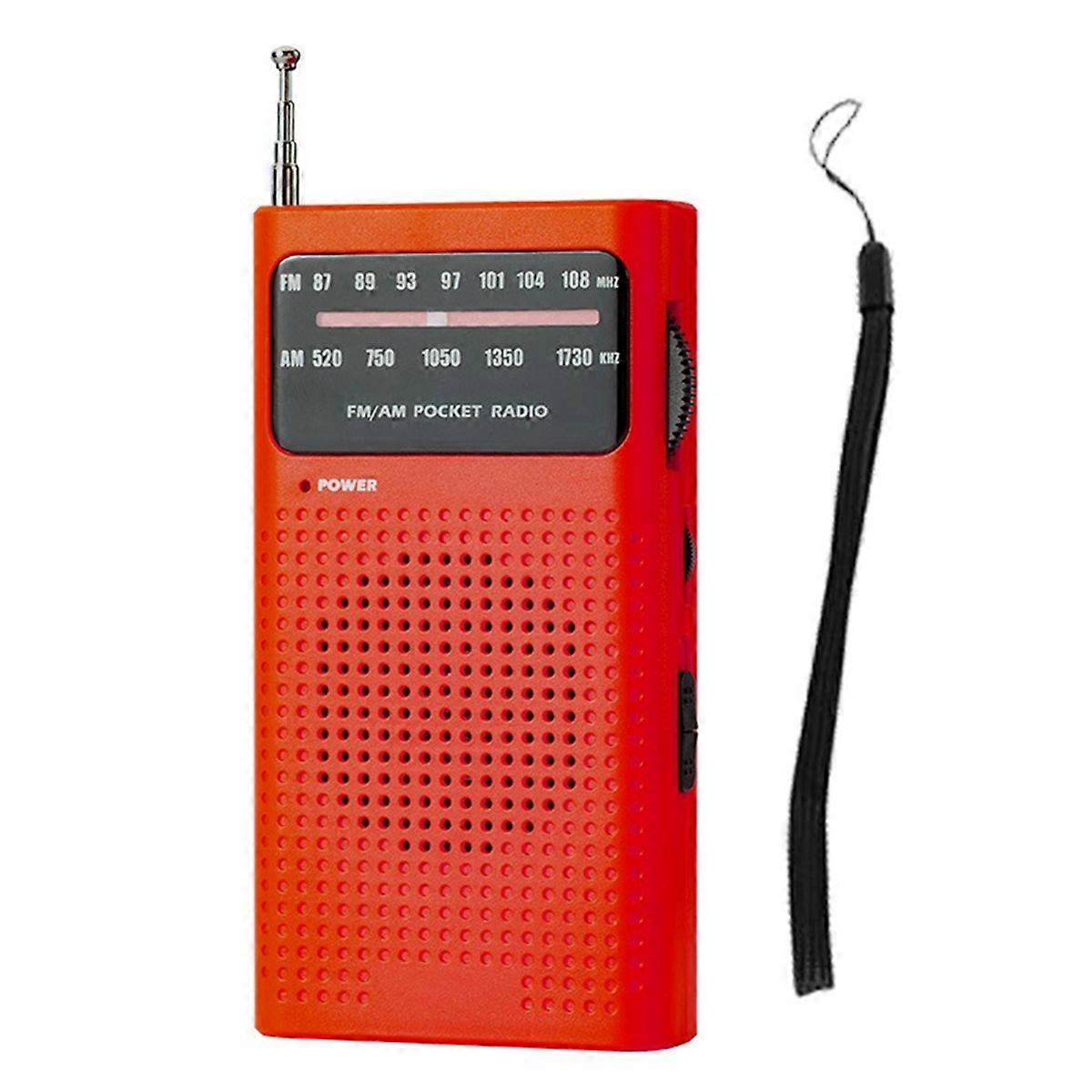 Full-Band Small Portable Radio Mini AM FM Pointer Pocket Radio for Running Compaing Travel Analog Red