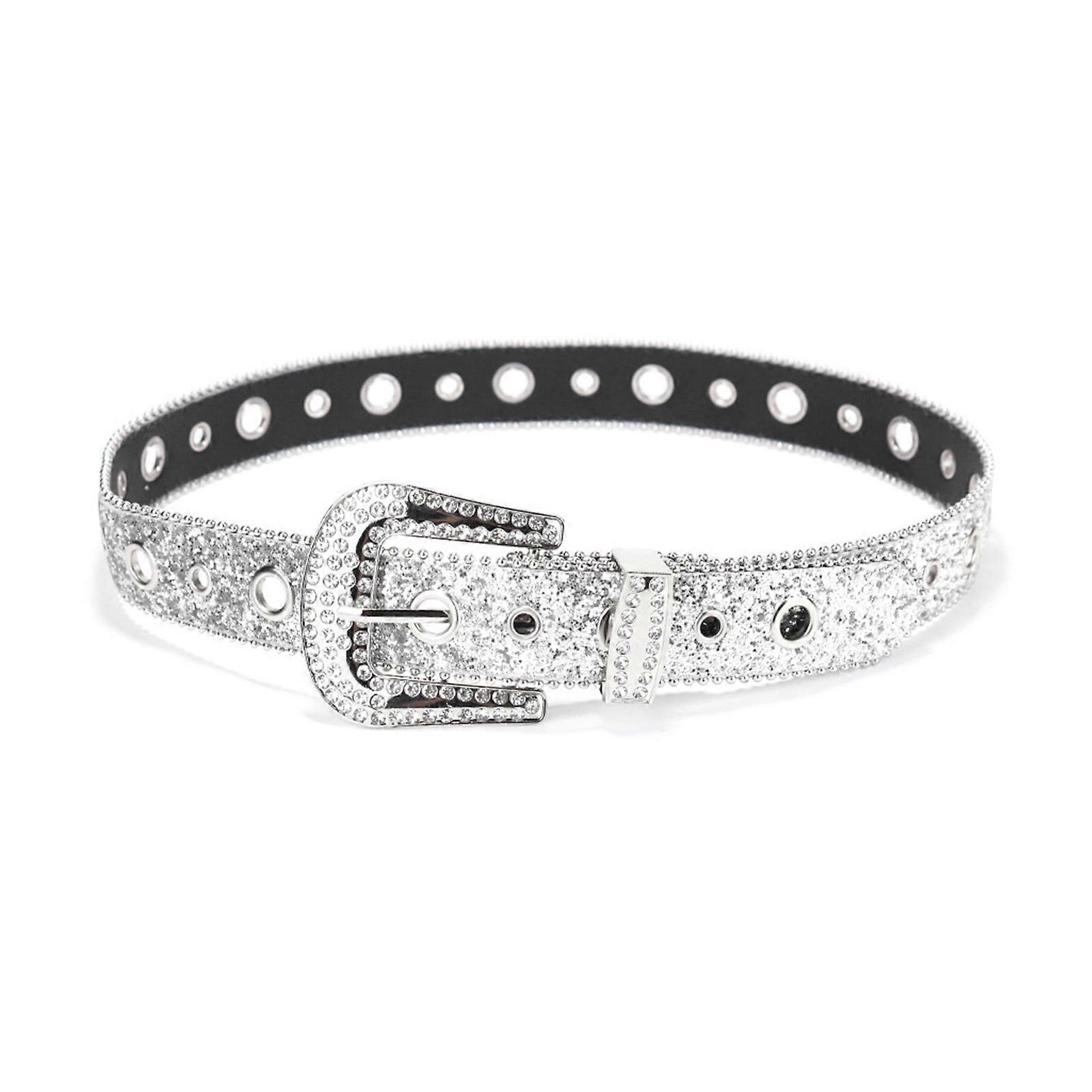 Rock Full Sequins Voksen Midjebelte Luksuriøst Midjebelte Motebelter Justerbart Strassspenne Belte For Nattklubb Sølv