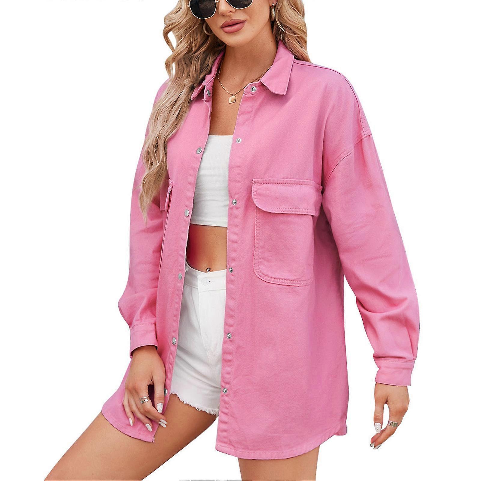 Long Sleeve Button Up Jacket Front Pocket Drop Shoulder Casual Fitted Button Up Jacket for Women