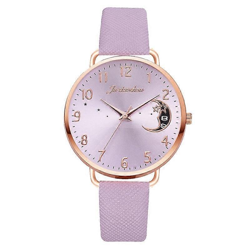 Ladies Moon Pattern Dial PU Strap Quartz Watch, Color: Purple