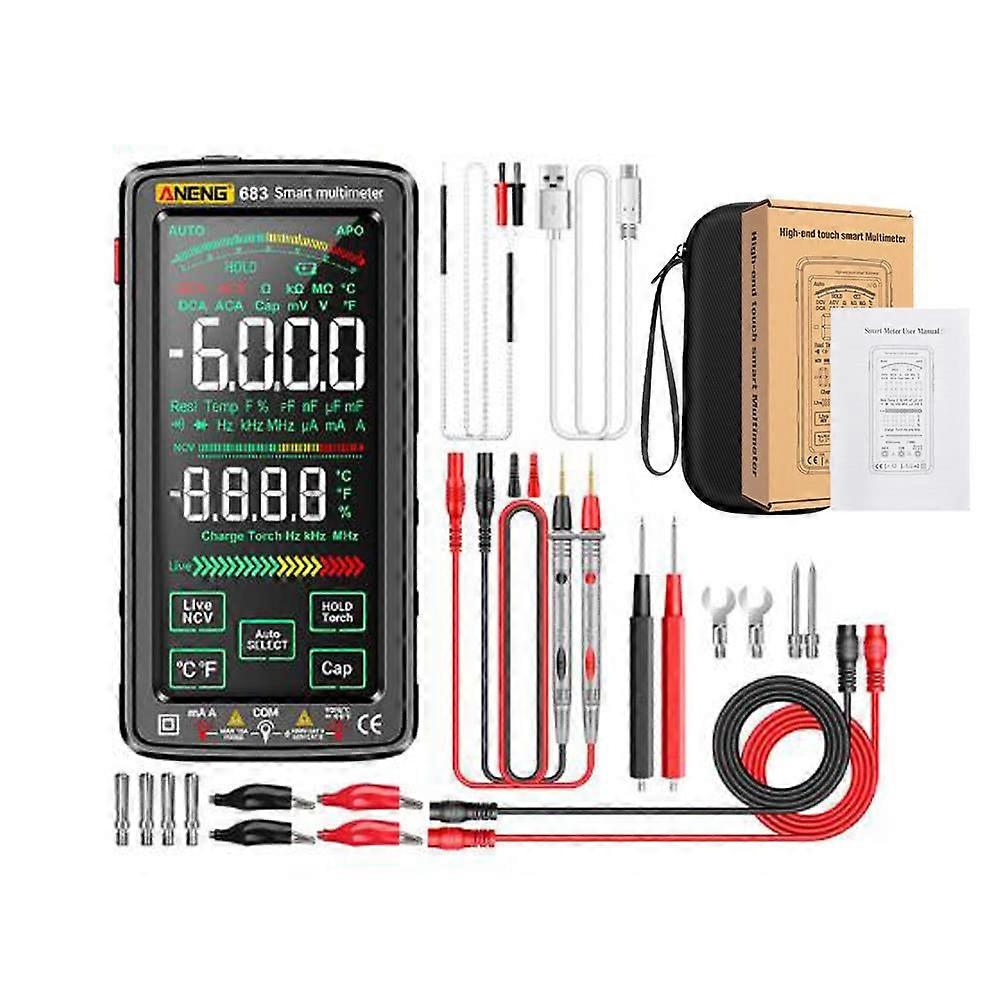 683 6000 Counts Professional Multimeter AC/DC Voltage, NCV Diode Test, Smart Touch Screen Multimeter, Box, Black