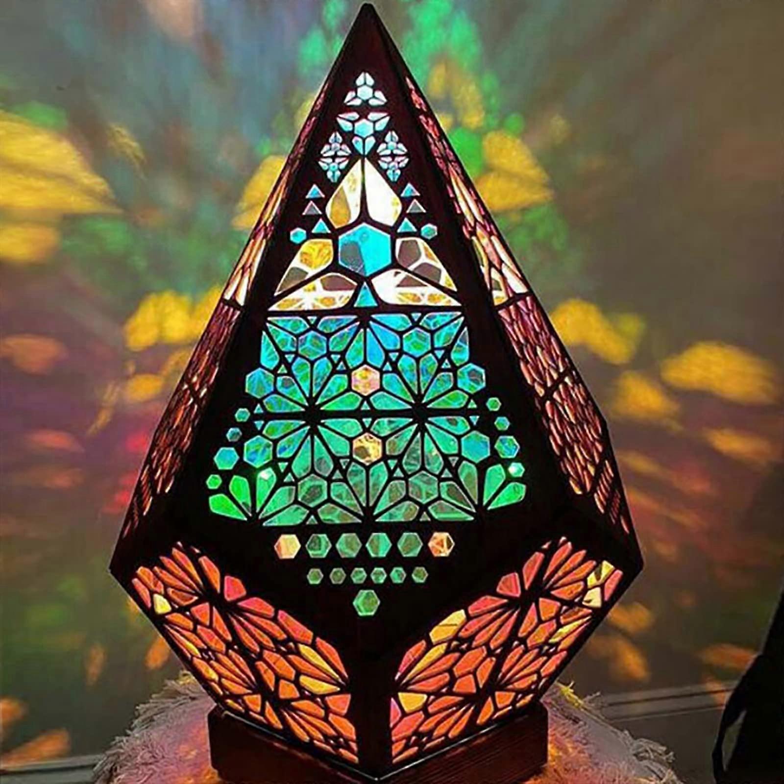 Large USB Charging Floor Lamp, Bohemian Geometric LED Night Light with Colorful 3D Projection for Home Decor