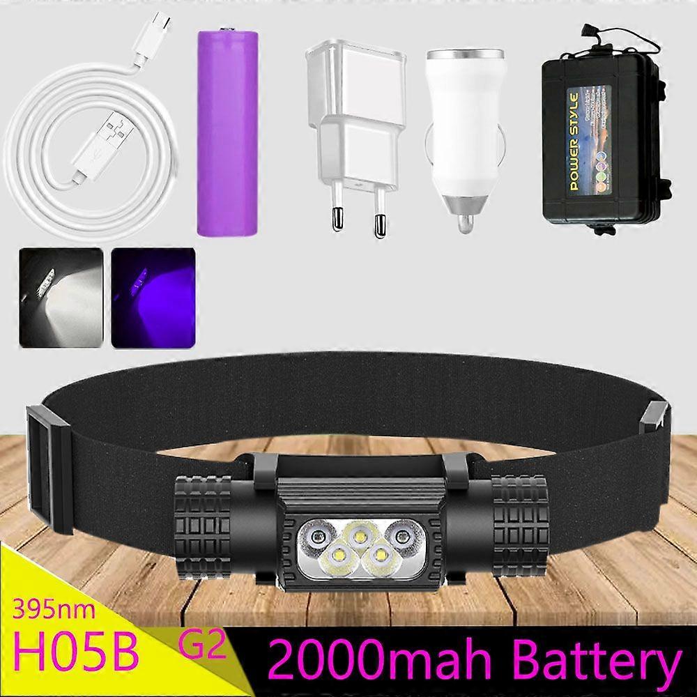 Mini XPG G2 UV LED Headlamp 395nm High Power White or Violet Light Type C 18650 Multi-Function Lamp