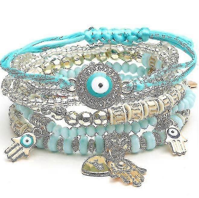Boho Stretch Bead Bracelet Multi Layer Evil Eye Stackable Bracelet