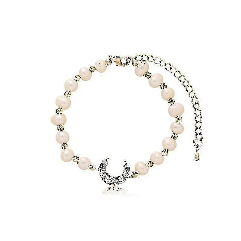 ナチュラル淡水パールブレスレットマイクロパヴェドジルコンムーンピース