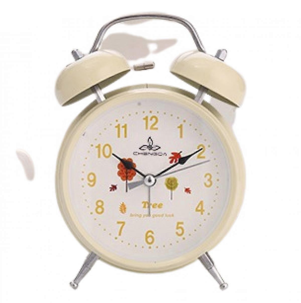 4インチのシンプルなスタイルの金属製のダブルベル、明るい学生の子供、大人のかわいい時計、寝室のベッドサイドの小さな目覚まし時計(黄色)