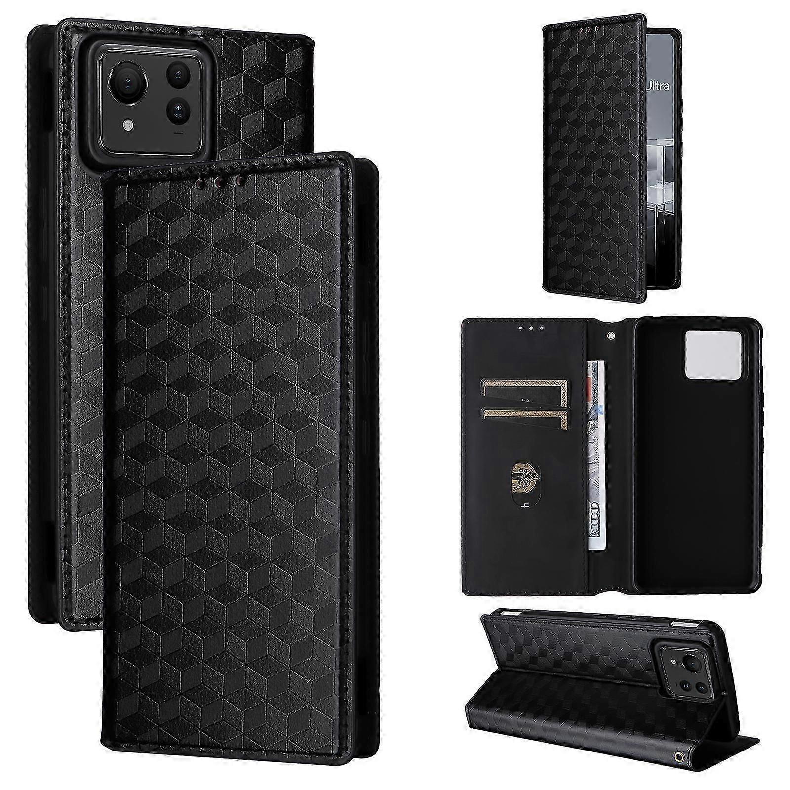 Cubic Grid Texture Flip Leather Phone Case