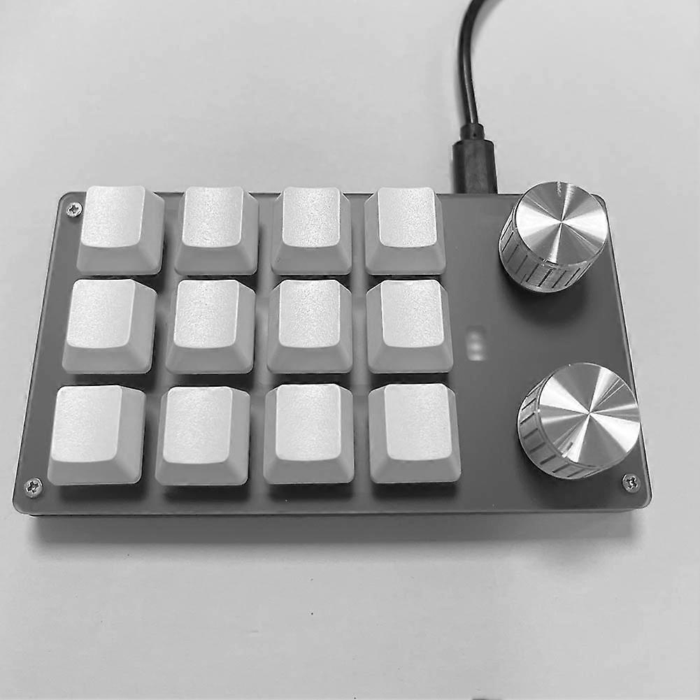 12 Key 2 Knob Programming Macro Custom Knob Keyboard Hotswap Keypad(White Wired)