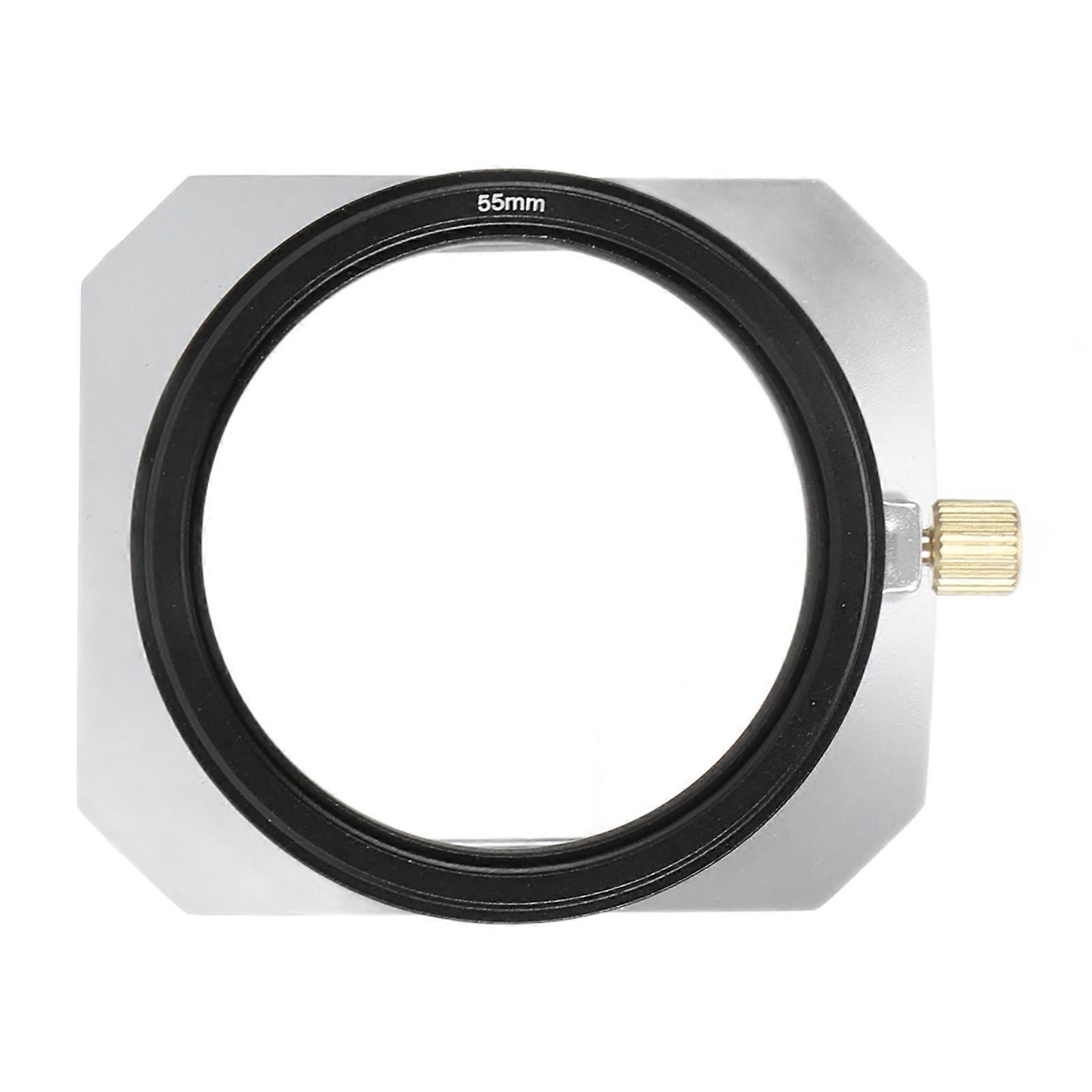 55mm Square Metal Lens Hood Aluminum Alloy for Retro Digital Camera, for 25mm or Longer Focal Length, Silver