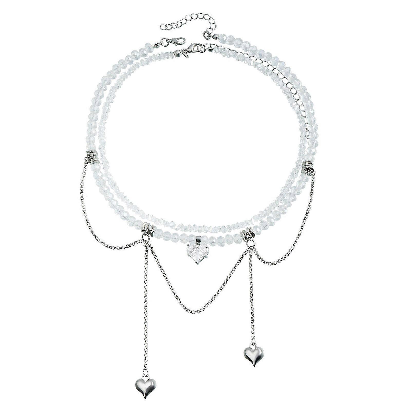 Elegant Collarbone Chain with Heart Shaped Zircon and Layered Double Chain Tassels Design for Daily Wear Dates Parties