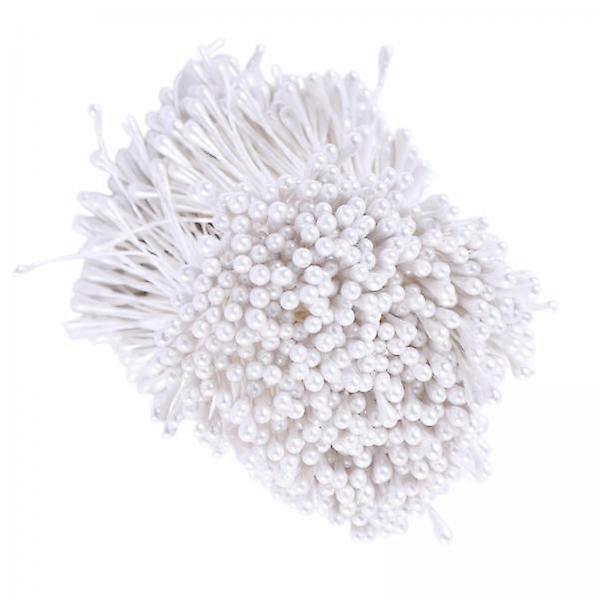 2x1800Pcs Künstliche Blume Staubgefäß Doppelkopf Blumenhandwerk DIY - 3mm Weiß