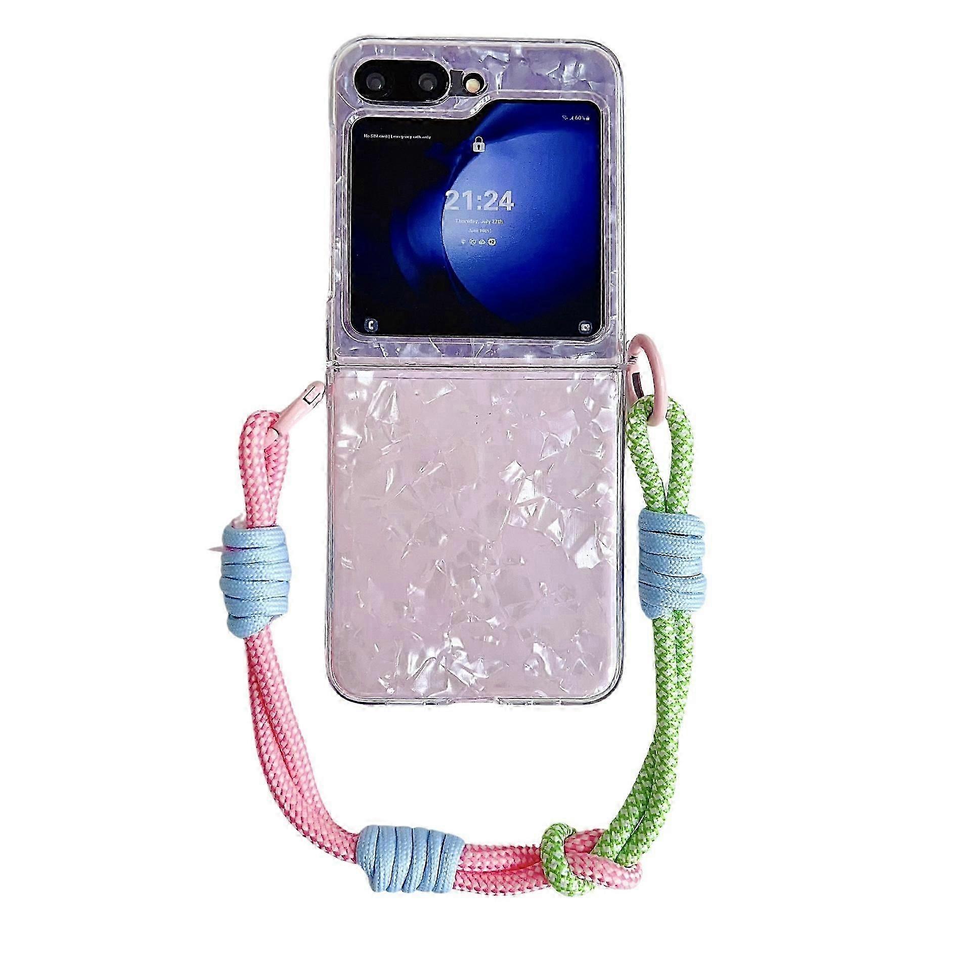 Glitter Design Bling Aurora Conch Shell Sparkle Case for Samsung Galaxy Z Flip 6 with Bracelet Wristband