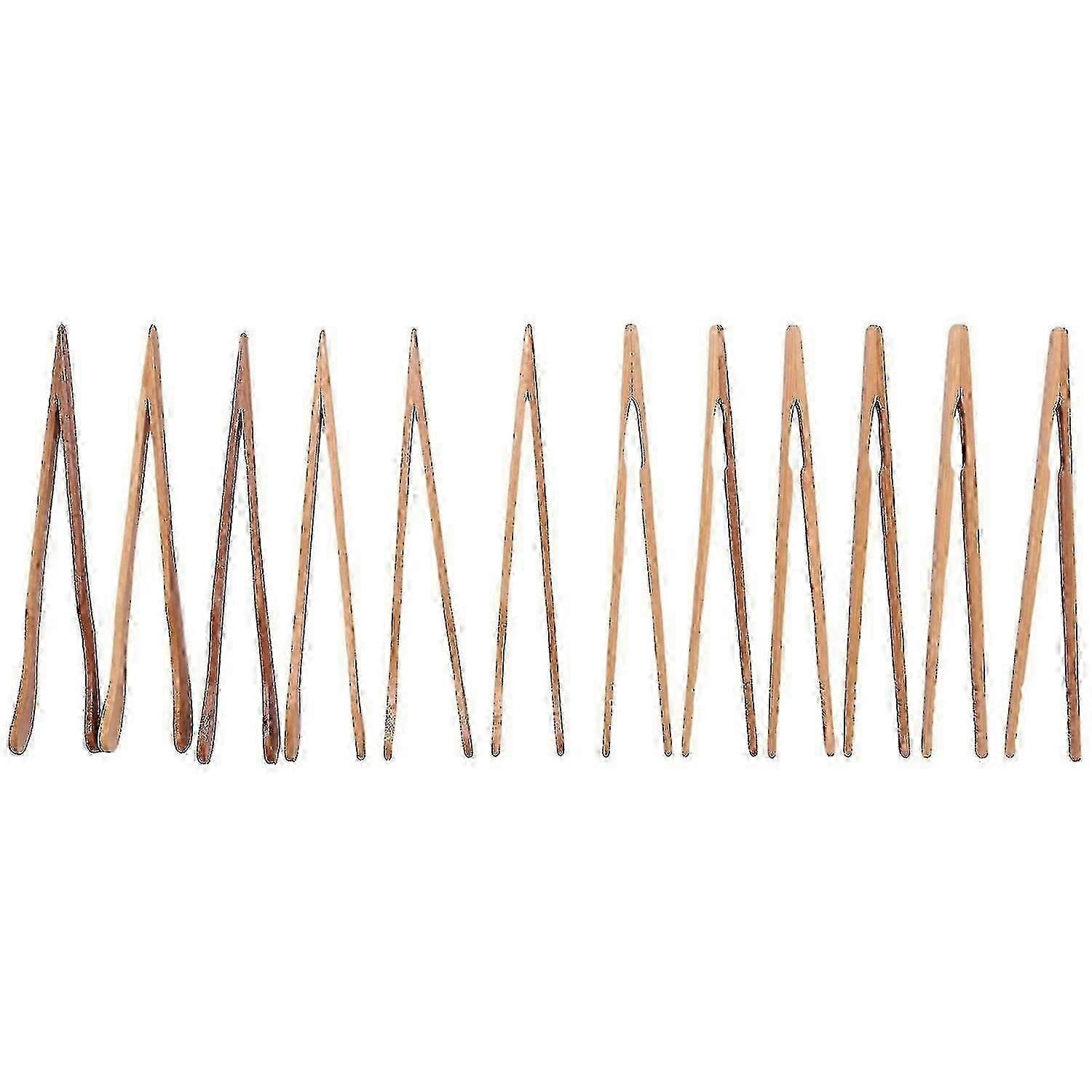 12pcs pinças de torradeira de bambu, pinças de cozinha de madeira de 7 polegadas, pinças de cozimento de madeira reutilizáveis, compatível com