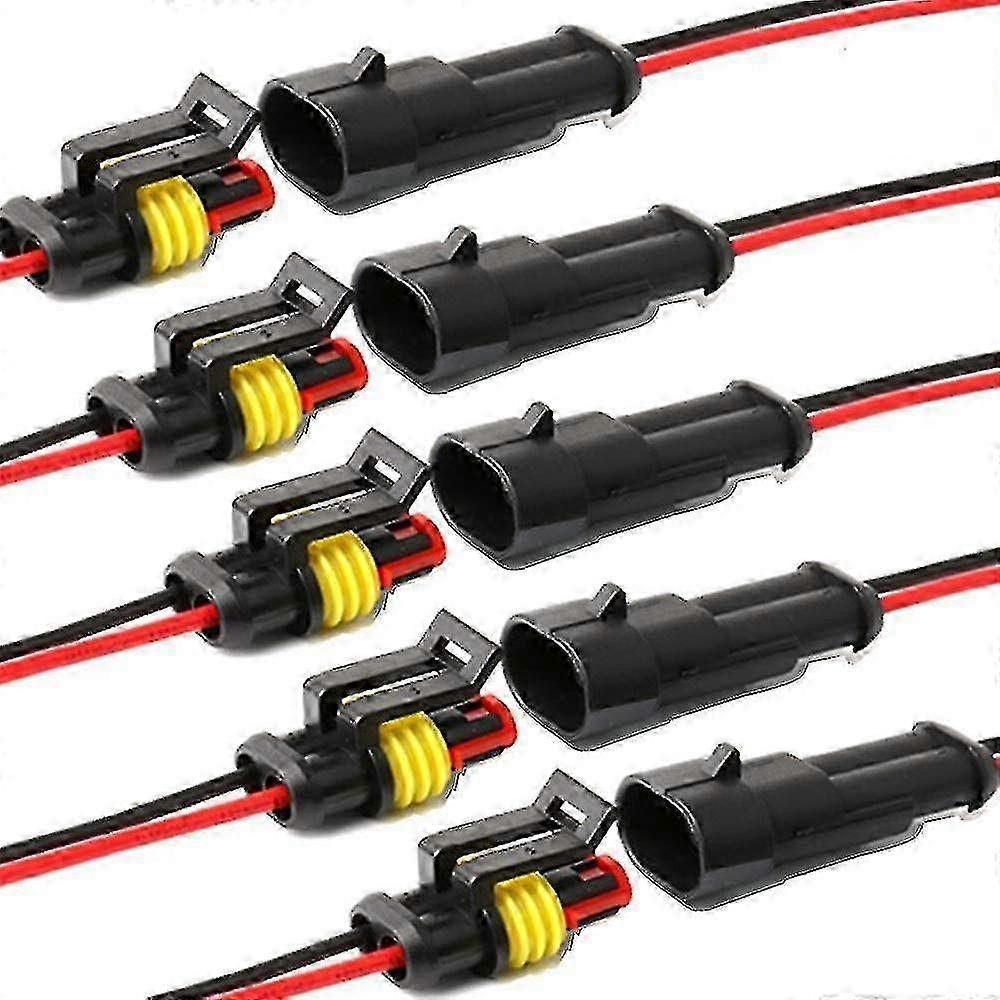 Waterproof Connector for Various Applications, 2 Prong Self-locking Electrical Wire Connectors with 16 AWG Marine Wire Suitable for Vehicles