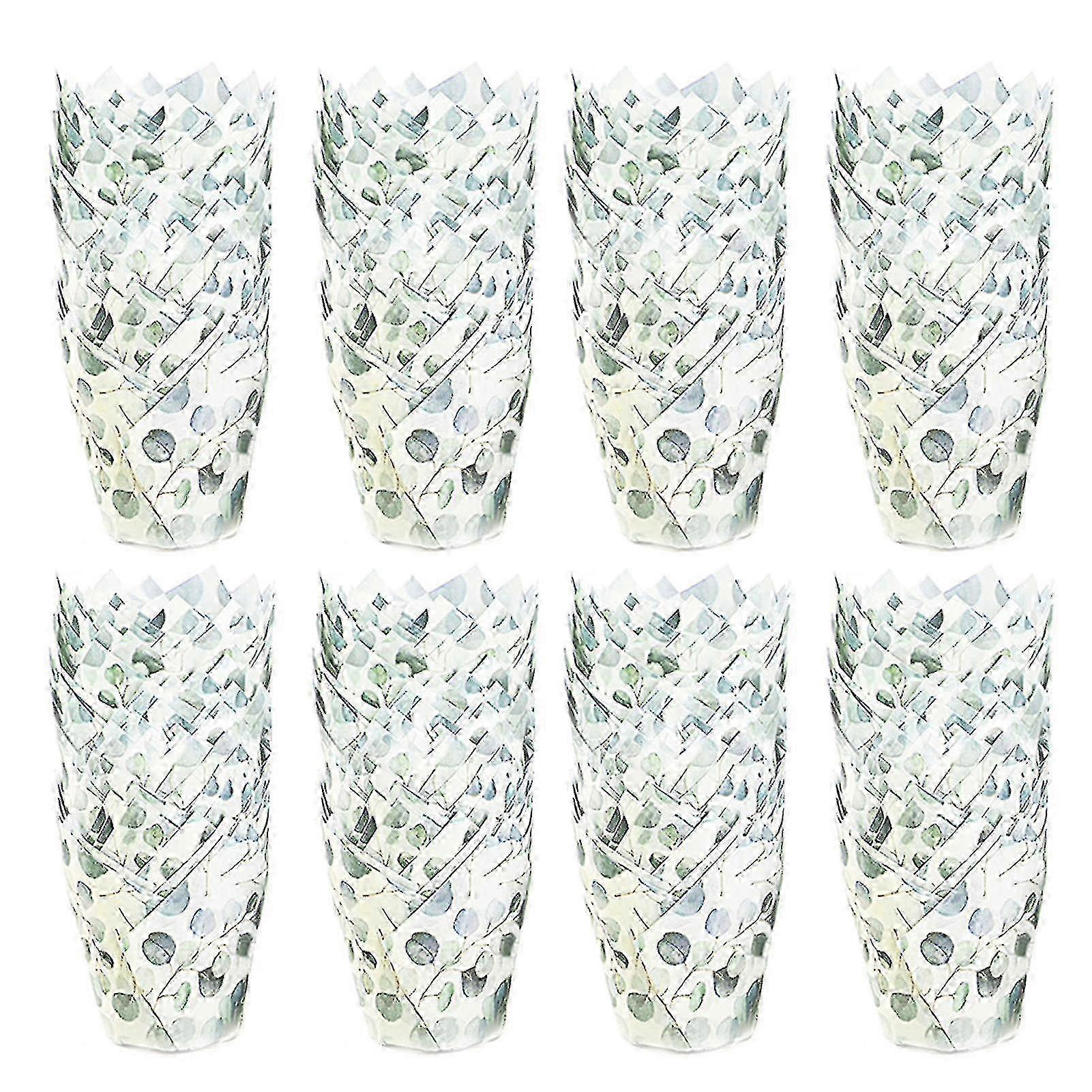 200Pcs耐熱チューリップケーキカップとかわいいユーカリデザインの緑のラッパー