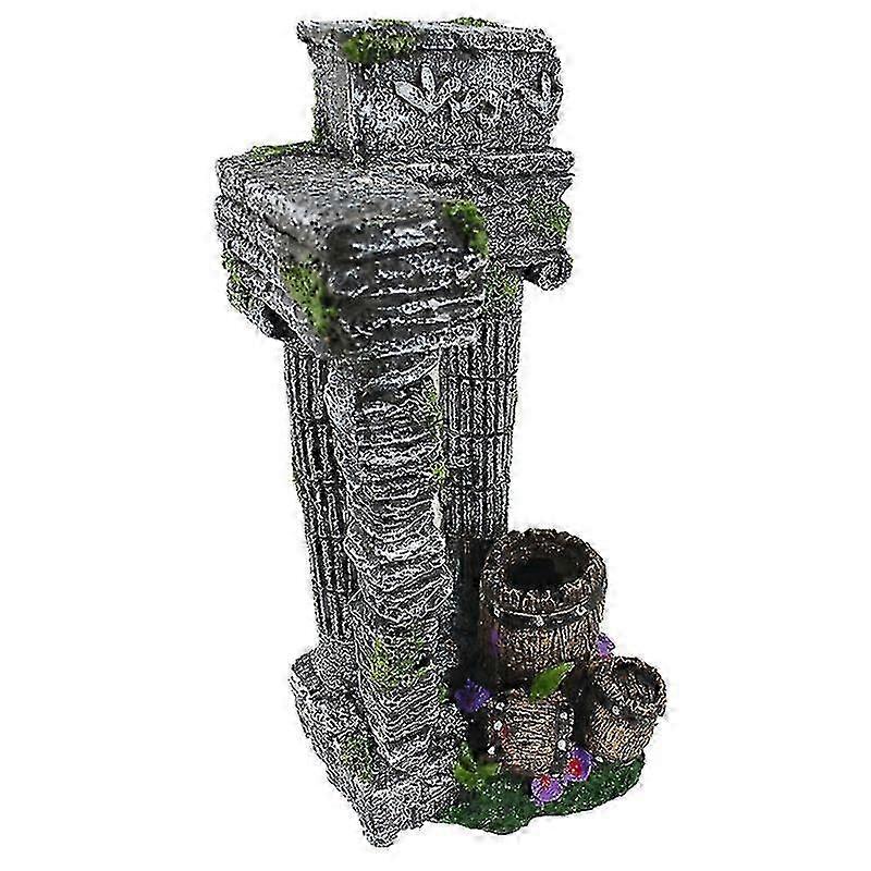 Çarpıcı Bir Su Gösterisi için Reçine Roma Sütunları, Balık Tankı Harabeleri ve Dekoratif Bitki Süslemeleri ile Akvaryum Dekorasyonu