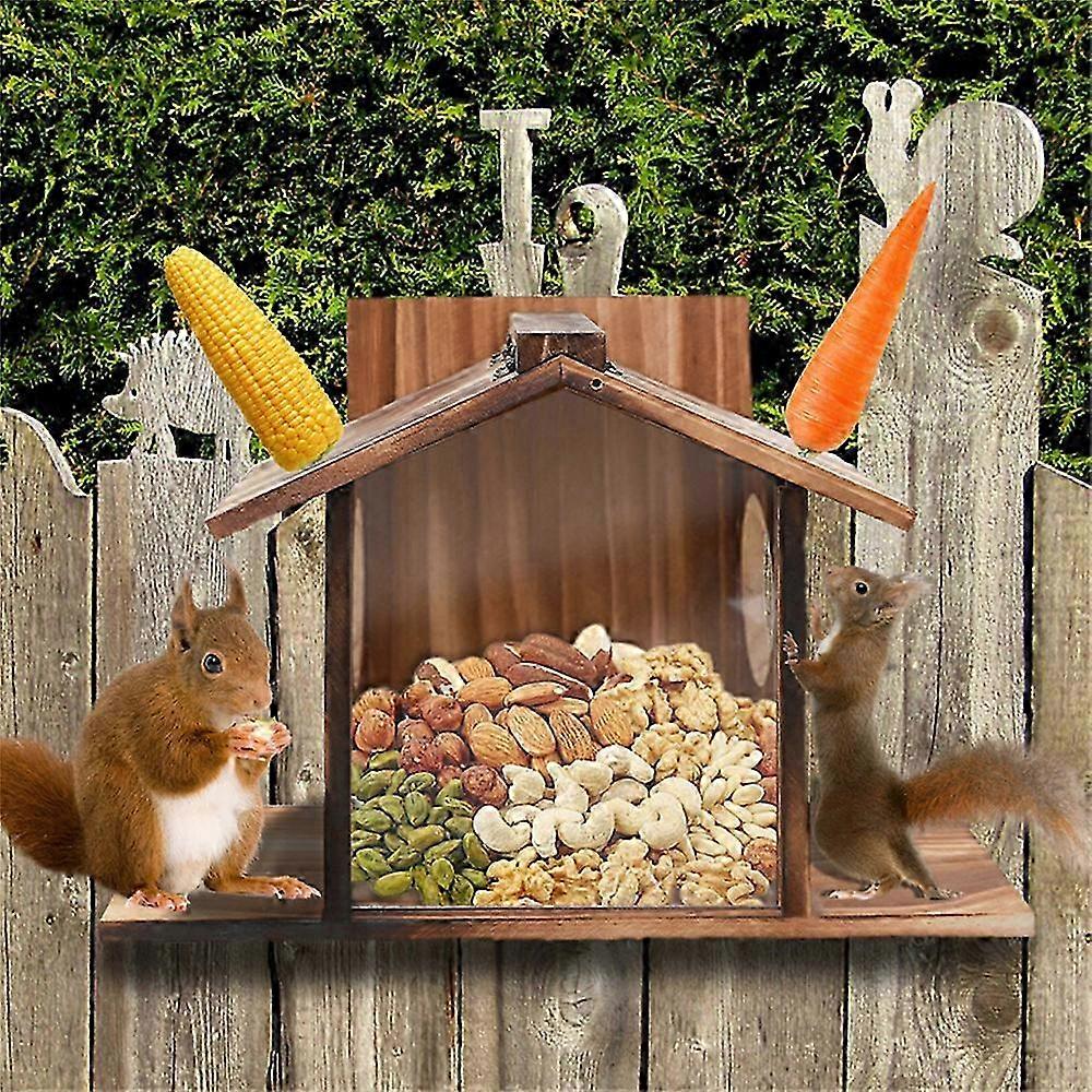 2025 Squirrel Feeder Wooden Squirrel Feeder House Large Capacity Squirrel Feeding Box