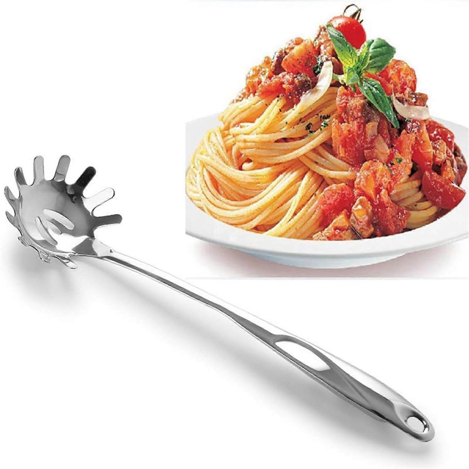 Spaghetti Server Stainless Steel, 34.4 cm Durable Pasta Spoon with Ergonomic Handle, Rustproof Cooking Utensil Silver