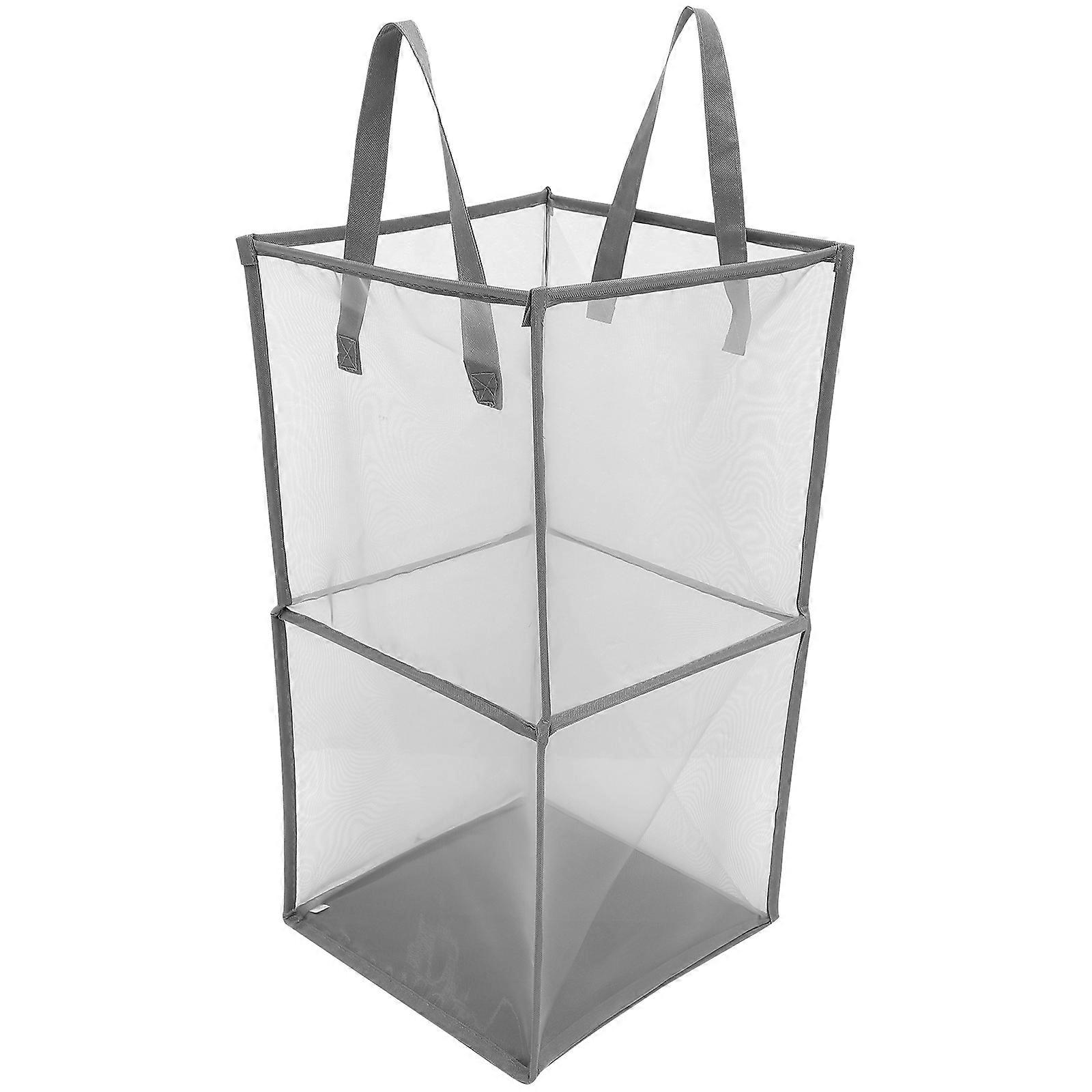Collapsible Laundry Hamper Clothes Storage Basket Rectangular Grey 64x32x32cm Foldable Breathable 1Pcs