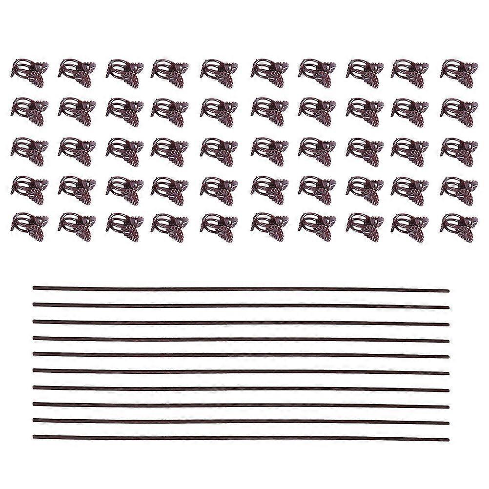 Brown Plant Support Stakes with Fixing Clips for Garden Use Made of Durable Plastic and Iron 10pcs