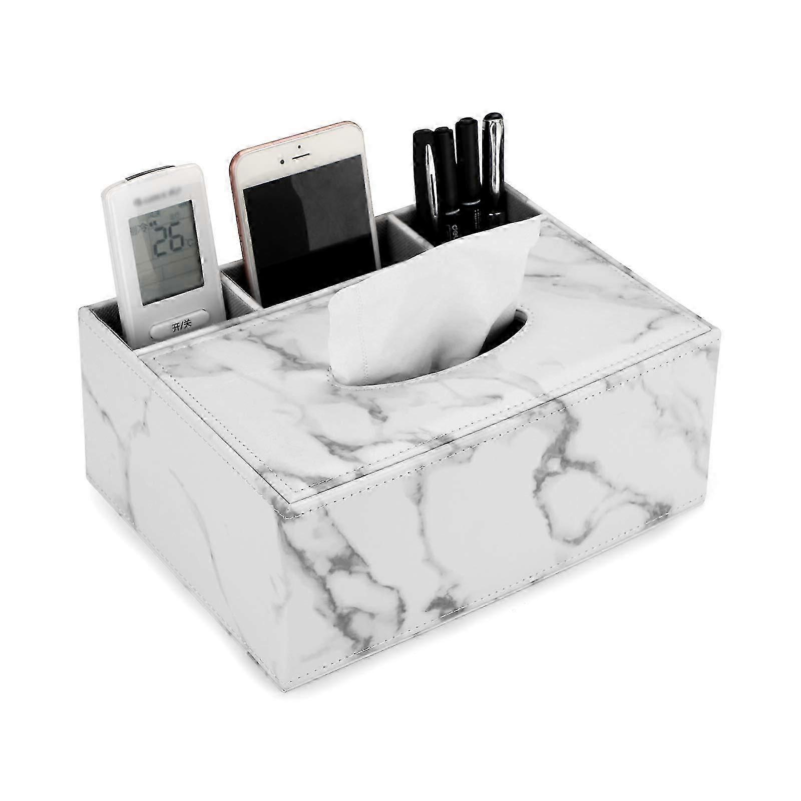 PU Rectangular Tissue Box Cover - Multifunctional Tissue Box Holder with Stationery Remote Control