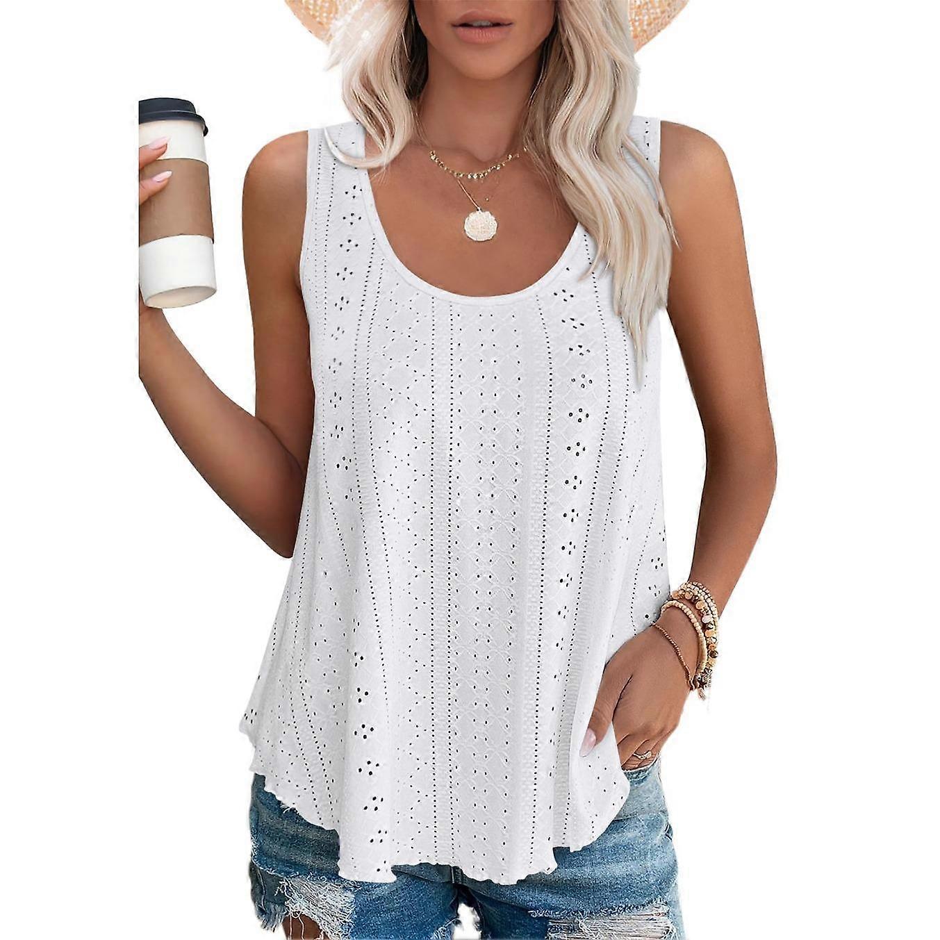 GMXIA Women's Fashion Casual Summer Solid Color Print Sleeveless U-Neck Loose Waistcoat T-shirt