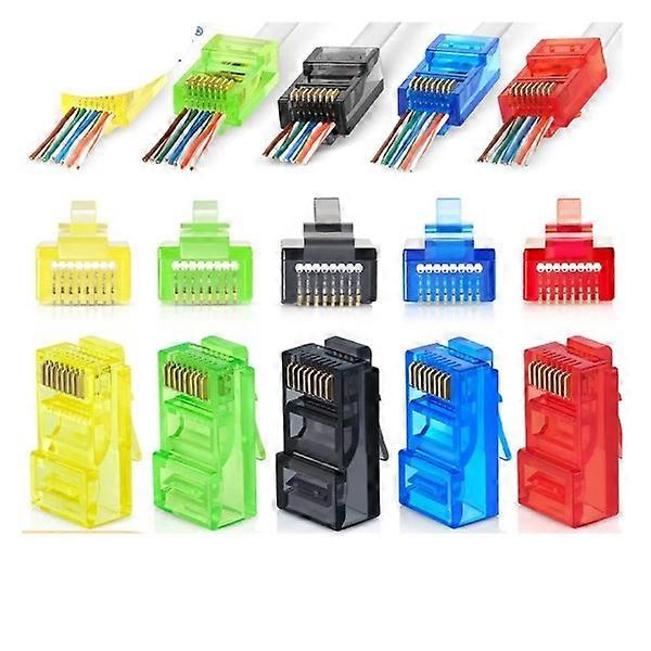 Cat6 Pass Through Connectors, Assorted Colors, EZ to Crimp Modular Plug for Solid or Stranded UTP Network Cable