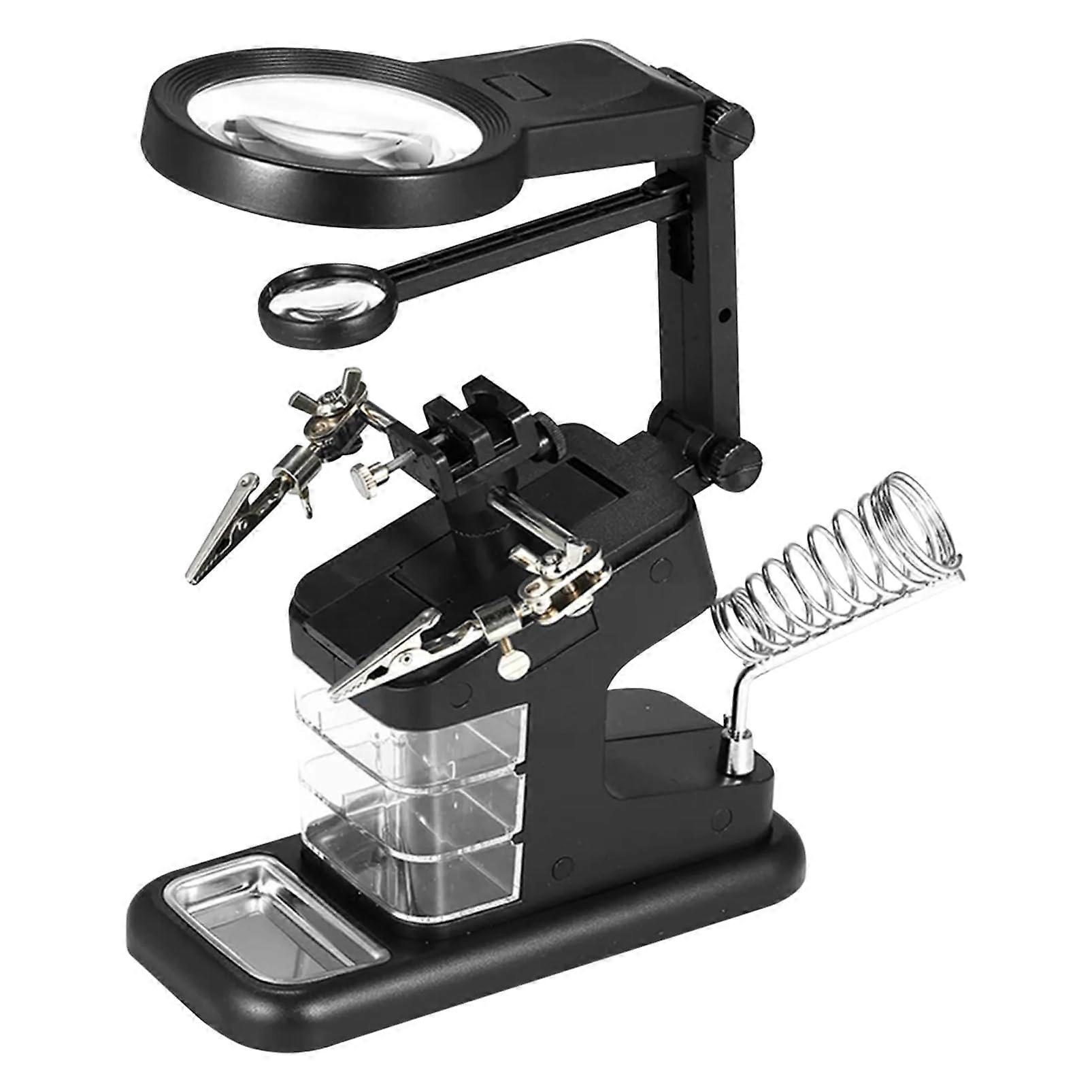USB Soldering Clamp Stand LED Desk Lamp With Magnifier Helping Hands Tool