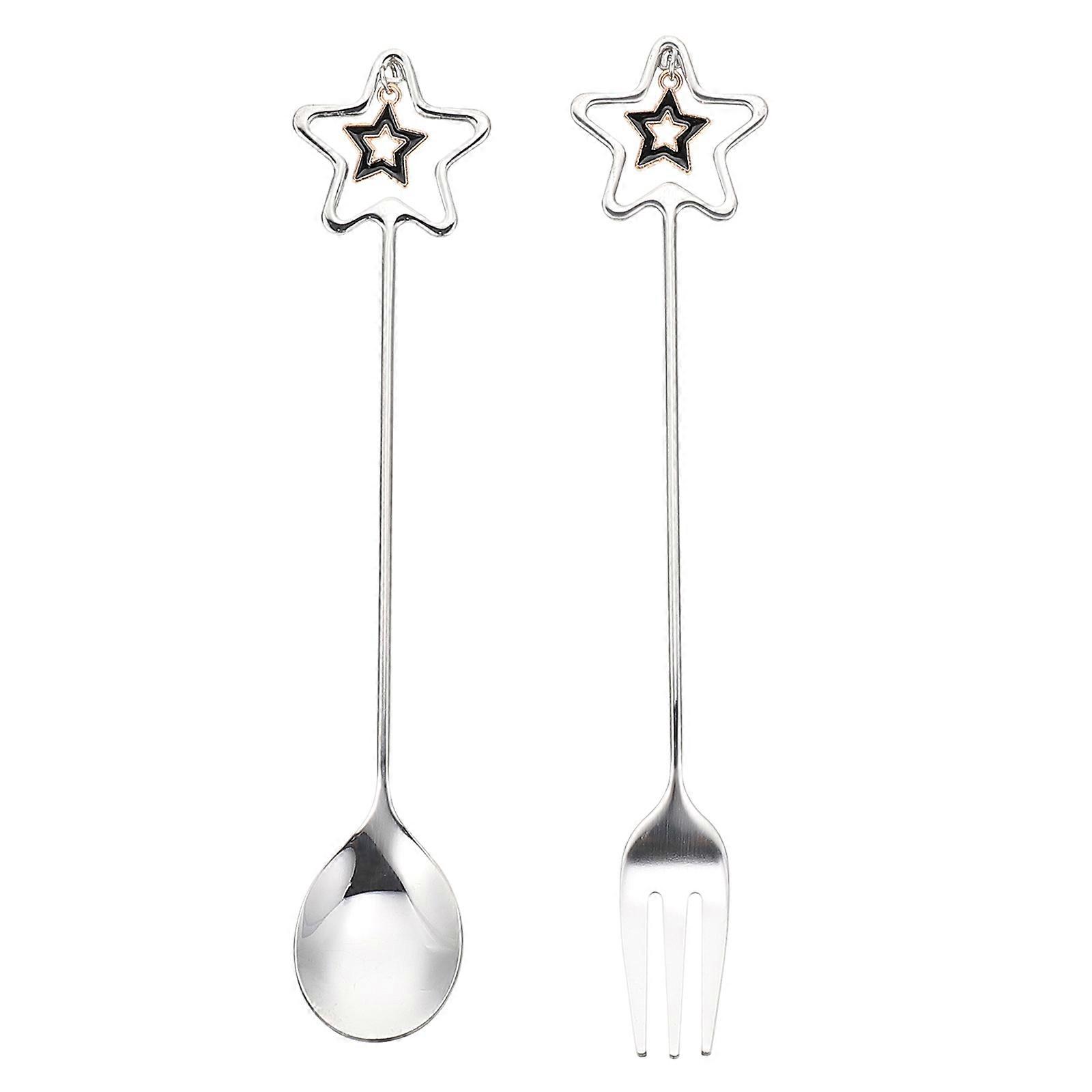 Travel Fork and Spoon Set Portable Dessert Spoon Star-Shaped Resin Material 1Set
