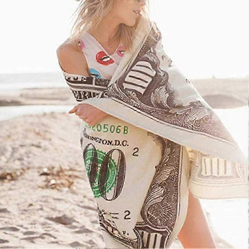 Large Beach Towel for Sunbathing, Suitable for Swimming Pools, Features Soft Fabric Measuring 28x55 Inches, Printed with Dollar Bill Design