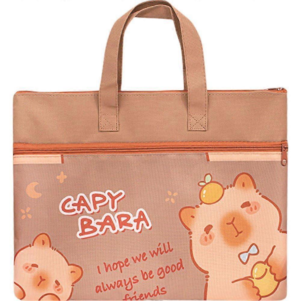 Cartoon Capybara Pattern, Zipper Briefcase, Large Capacity for School Office