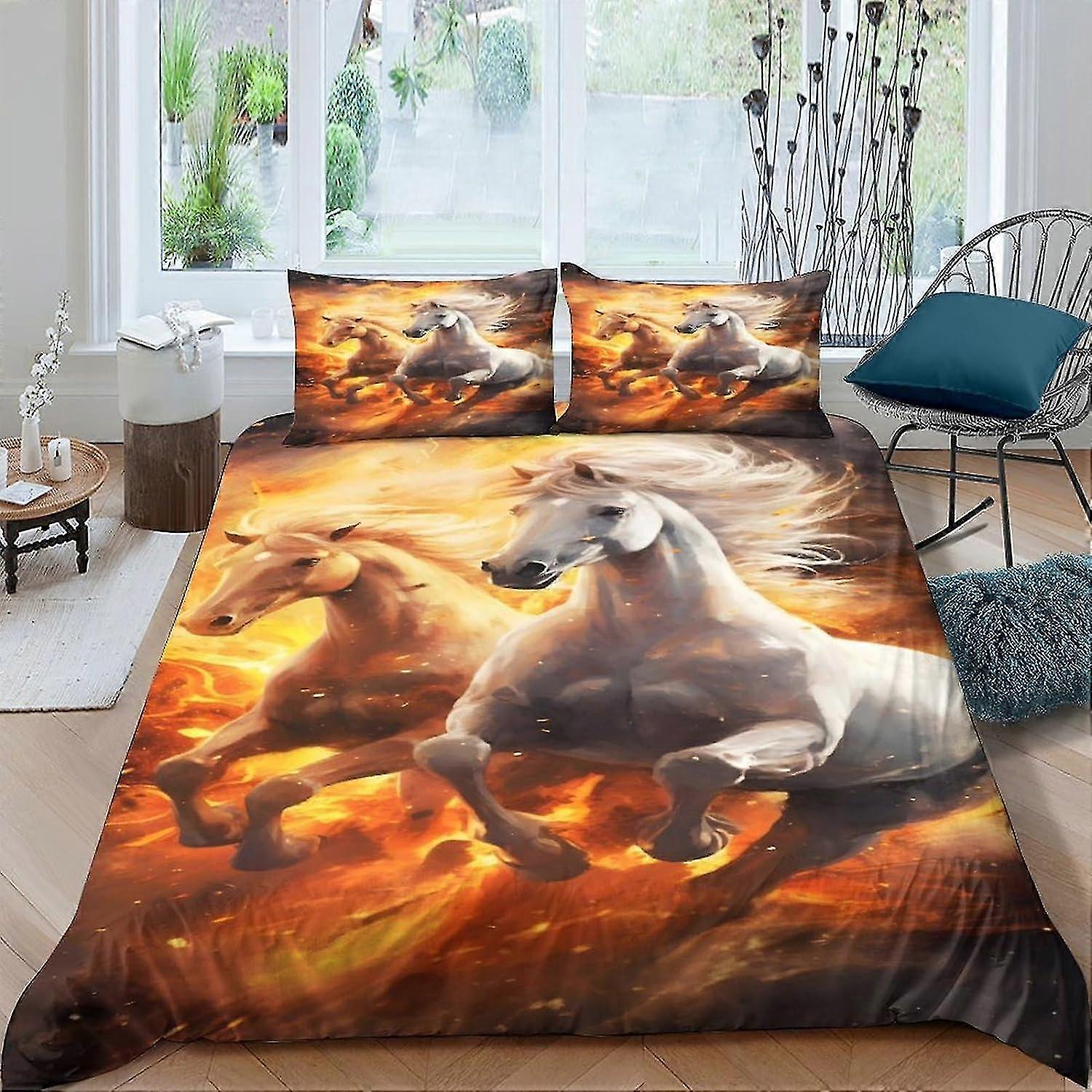 Conjunto de capa de edredão impresso animal 3D confortável com fronhas para amantes de cavalos, conjunto de cama têxtil para casa