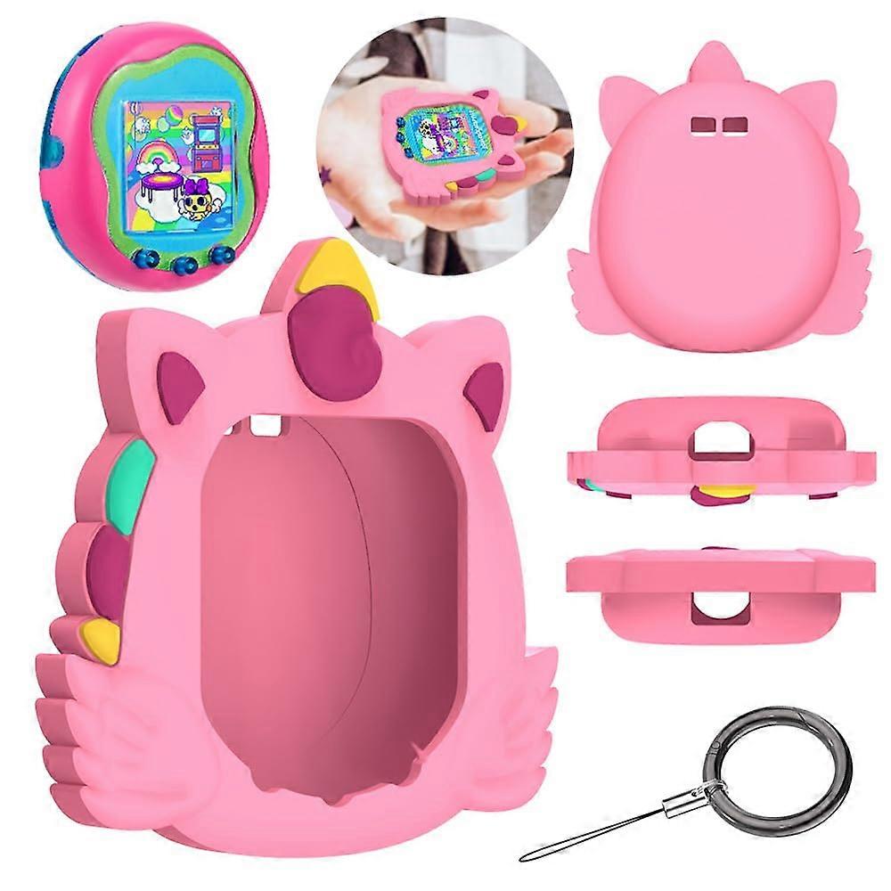 Silicone Case for Tamagotchi Uni 2023 Virtual Pet M, Shockproof and Scratch-Resistant with Finger Lanyard, Pink