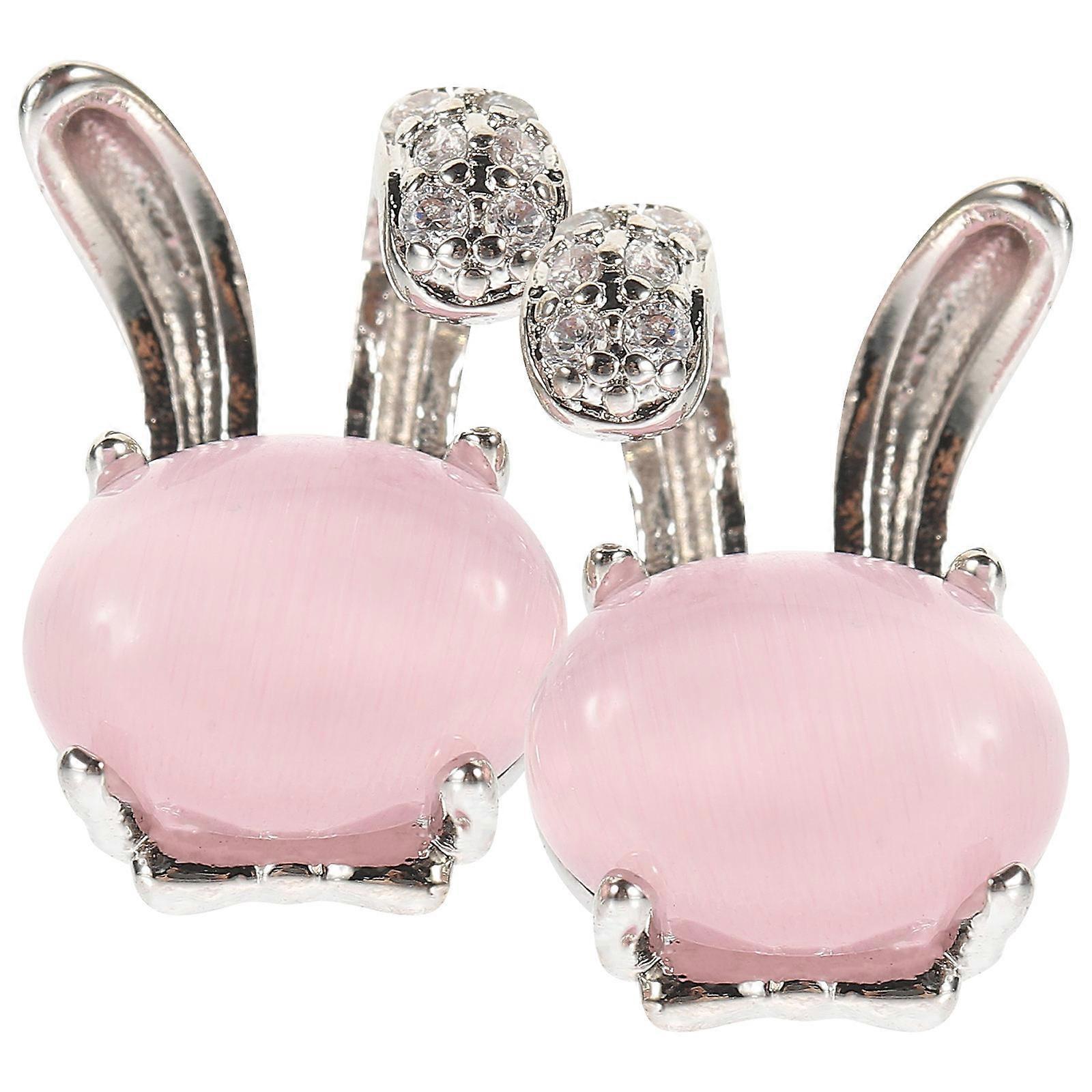 Easter Bunny Ear Studs Stylish Earring Pink 1.2X0.8CM White Copper Plated with Platinum Lightweight 1 Pair
