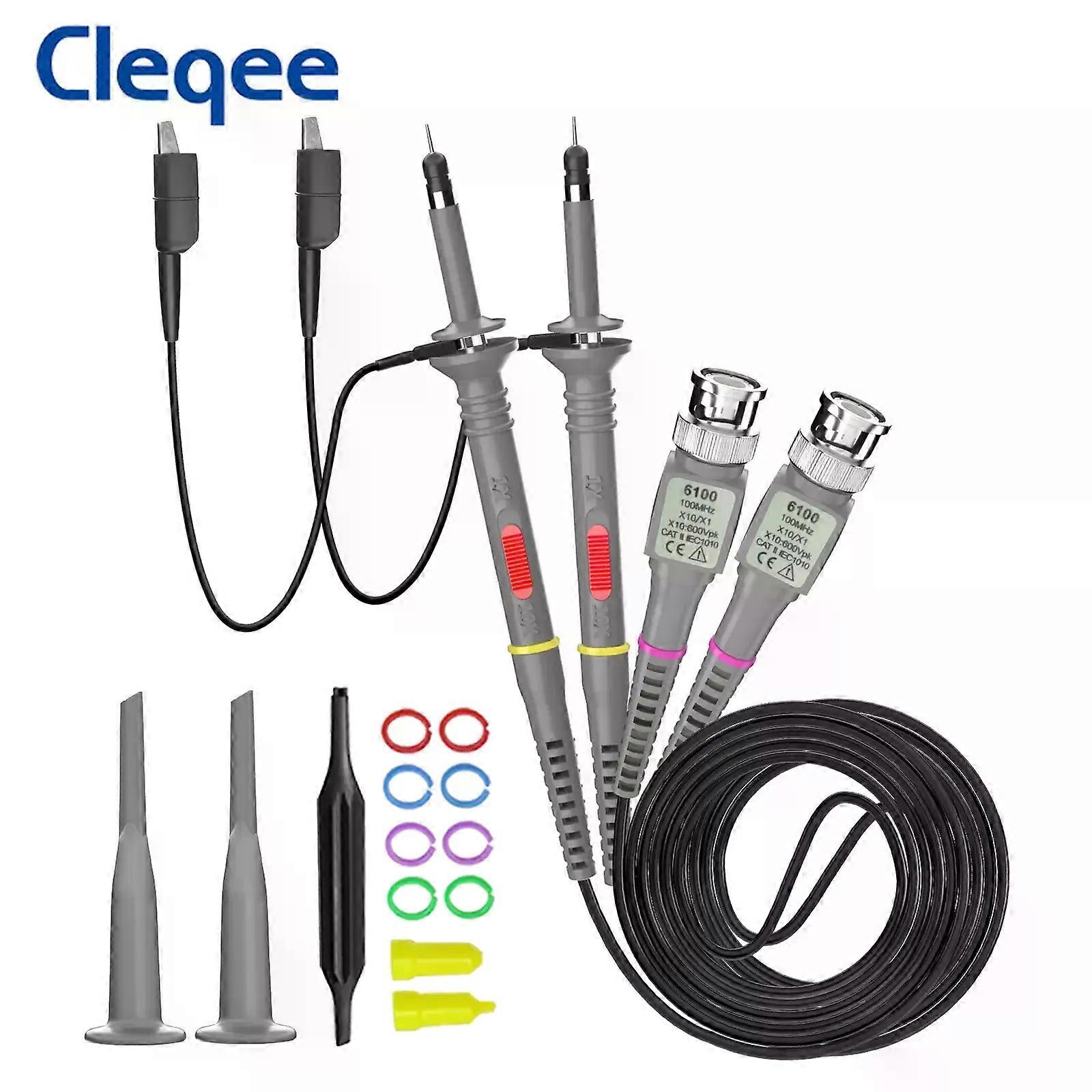 Kontor Cleqee P6100 2st 100MHz bandbredd oscilloskop sond 1X / 10X justerbar dämpning BNC-ledningar omkopplingsbar ingångsspänning 10:1